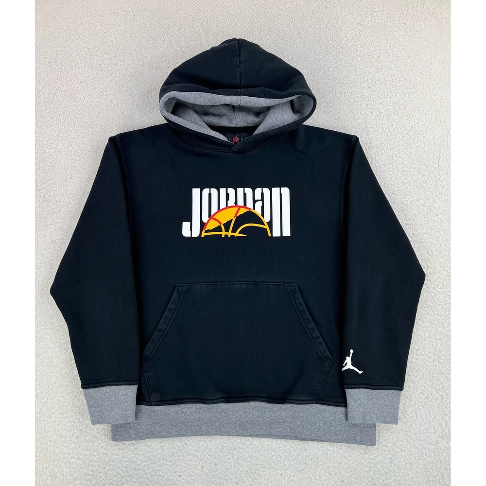 Jordan Hoodie Boys Large Black Basketball Graphic Pullover Fleece DC9639-010